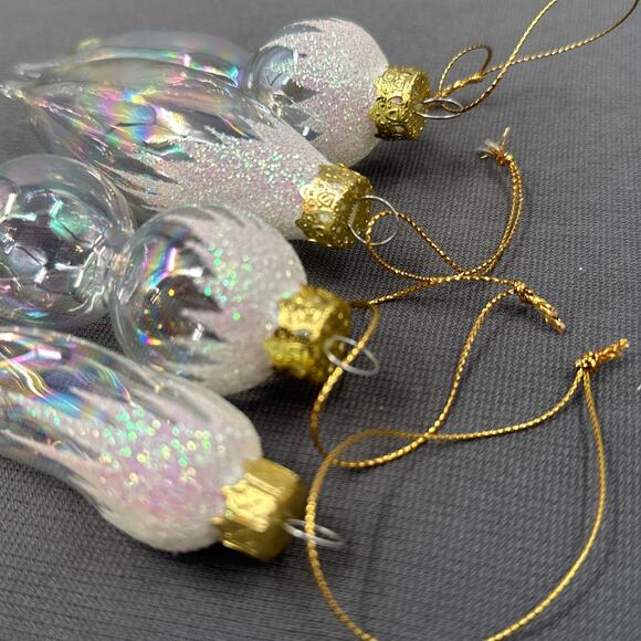 VTG Blown Glass Icicle Christmas Ornaments Clear Iridescent Glitter 4 pc Glam - Picture 9 of 15